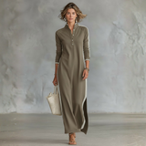 Patrícia - Vestido Maxi de Sweat com Gola de Botões