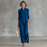 Patrícia - Vestido Maxi de Sweat com Gola de Botões
