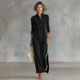 Patrícia - Vestido Maxi de Sweat com Gola de Botões