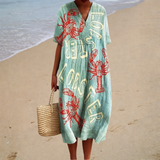 Perpétua - Vestido de Praia Longo com Padrão de Lagosta
