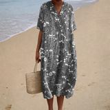 Bárbara - Vestido de Praia Longo Floral Minimalista de Manga Curta
