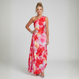 Leonor - Vestido Midi com Corpete Plissado de Um Ombro