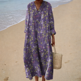 Aldina - Vestido de Praia Longo Floral de Manga Longa