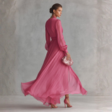 Sofia - Vestido de Chiffon Rosa com Decote em V