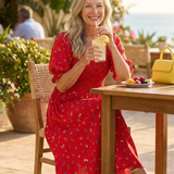 Diana - Vestido Midi com Decote Quadrado e Padrão de Flores
