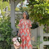 Luísa - Vestido Midi de Manga Curta com Decote em V e Estampado Paisley
