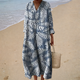 Priscila - Vestido de Praia Longo Tropical de Manga Longa