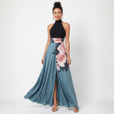 Inês - Vestido Maxi Floral com Corpete Halter