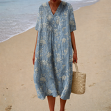 Lara - Vestido de Praia Midi Boémio de Manga Curta
