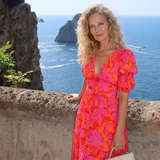 Andreia - Vestido Midi com Decote em V e Mangas Bufantes