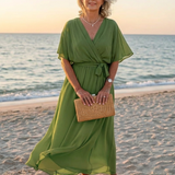 Beatriz - Vestido Midi com Decote em V e Cintura Drapada