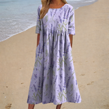 Catarina - Vestido de Praia Midi Romântico de Manga Curta