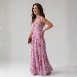 Margarida - Vestido Maxi Floral com Corpete Franzido e Alças