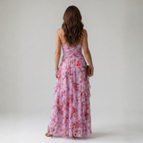 Margarida - Vestido Maxi Floral com Corpete Franzido e Alças