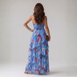 Margarida - Vestido Maxi Floral com Corpete Franzido e Alças