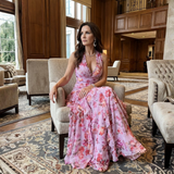 Margarida - Vestido Maxi Floral com Corpete Franzido e Alças