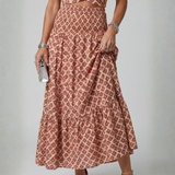 Joana - Vestido Midi com Estampa Geométrica e Alças Cruzadas