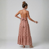 Joana - Vestido Midi com Estampa Geométrica e Alças Cruzadas