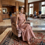 Joana - Vestido Midi com Estampa Geométrica e Alças Cruzadas