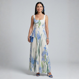 Patrícia - Vestido Midi Floral Sem Mangas com Decote Quadrado