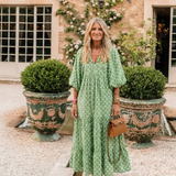 Sofia - Vestido Midi Estampado com Decote em V e Mangas Três Quartos