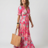 Marta - Vestido Midi Floral Sem Mangas com Decote em V