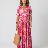 Marta - Vestido Midi Floral Sem Mangas com Decote em V