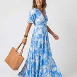 Marta - Vestido Midi Floral Sem Mangas com Decote em V