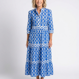 Mafalda - Vestido Midi com Mangas 3/4 e Padrão de Correntes