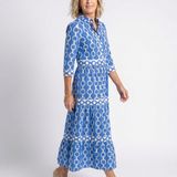 Mafalda - Vestido Midi com Mangas 3/4 e Padrão de Correntes