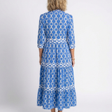Mafalda - Vestido Midi com Mangas 3/4 e Padrão de Correntes