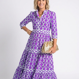 Mafalda - Vestido Midi com Mangas 3/4 e Padrão de Correntes