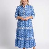 Mafalda - Vestido Midi com Mangas 3/4 e Padrão de Correntes