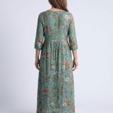 Flávia - Vestido Maxi com Decote em V e Mangas Três Quartos