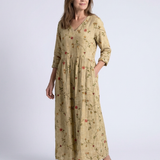 Flávia - Vestido Maxi com Decote em V e Mangas Três Quartos