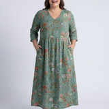 Flávia - Vestido Maxi com Decote em V e Mangas Três Quartos