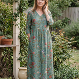 Flávia - Vestido Maxi com Decote em V e Mangas Três Quartos