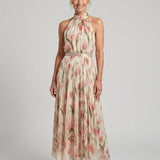 Maria - Vestido Midi Floral com Alça Halter