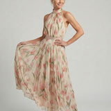 Maria - Vestido Midi Floral com Alça Halter
