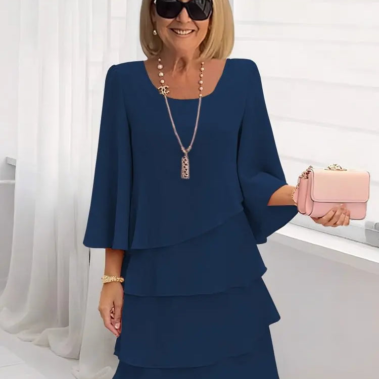 Ana – Vestido elegante fluido com volantes