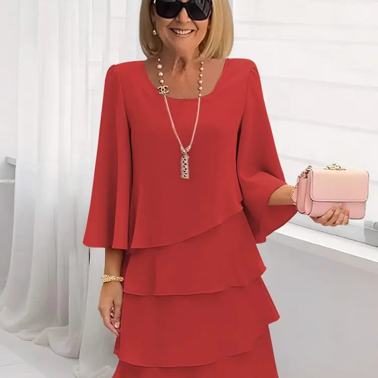 Ana – Vestido elegante fluido com volantes