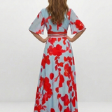 Inês - Vestido Floral de Manga Curta com Decote em V