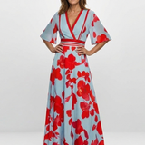 Inês - Vestido Floral de Manga Curta com Decote em V