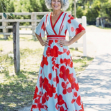 Inês - Vestido Floral de Manga Curta com Decote em V