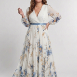 Mónica - Vestido Maxi com Mangas Longas e Decote em V Floral