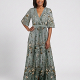 Eva - Vestido Maxi Floral com Decote em V e Mangas Curtas