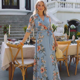 Carla - Vestido Maxi com Decote em V e Estampado Floral